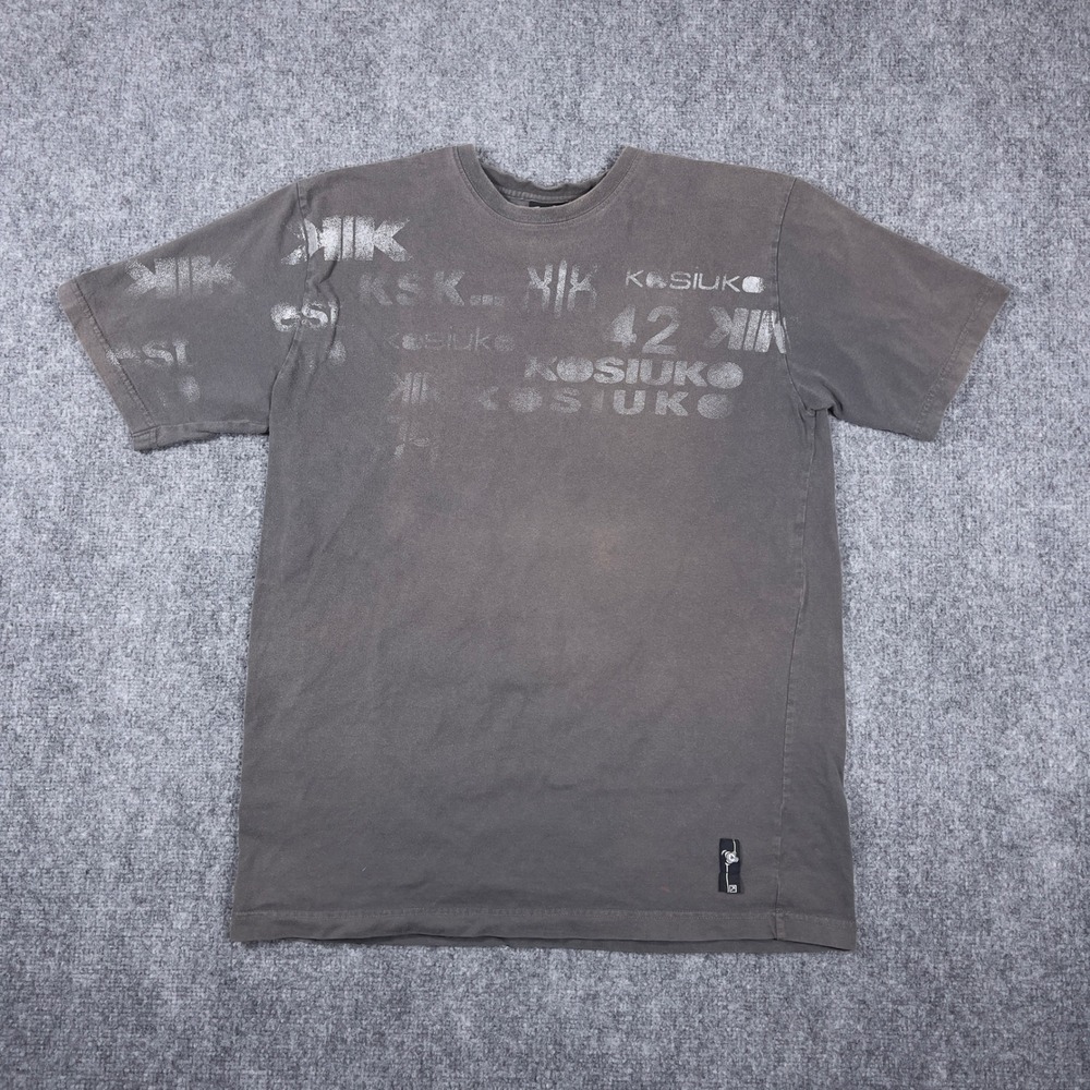 Y2K Kosiuko Graphic T-Shirt Mens M Gray Faded Stencil Print Streetwear Tee